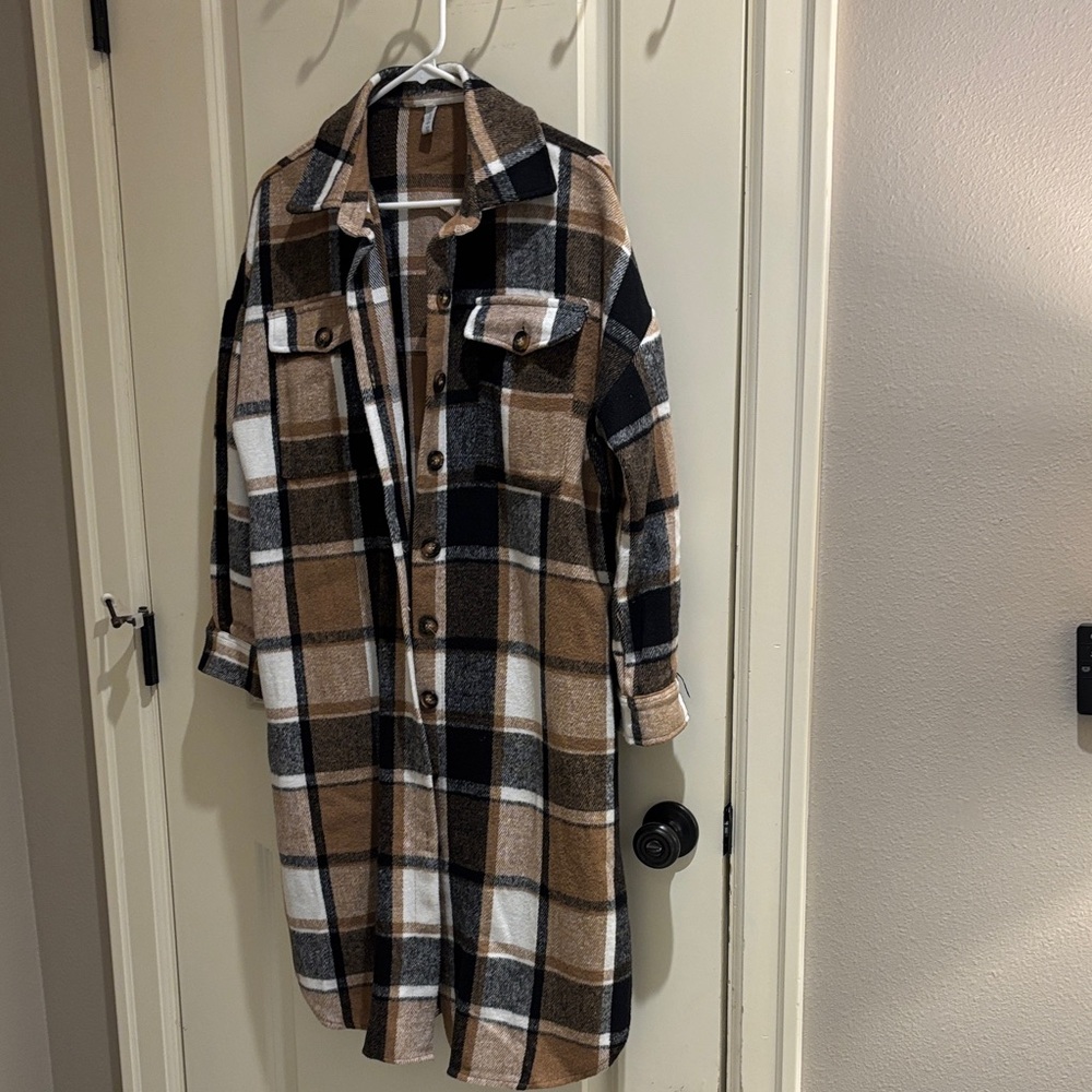Women's (S) Miss Sparkling Casual Plaid Button Down Shirt Jacket